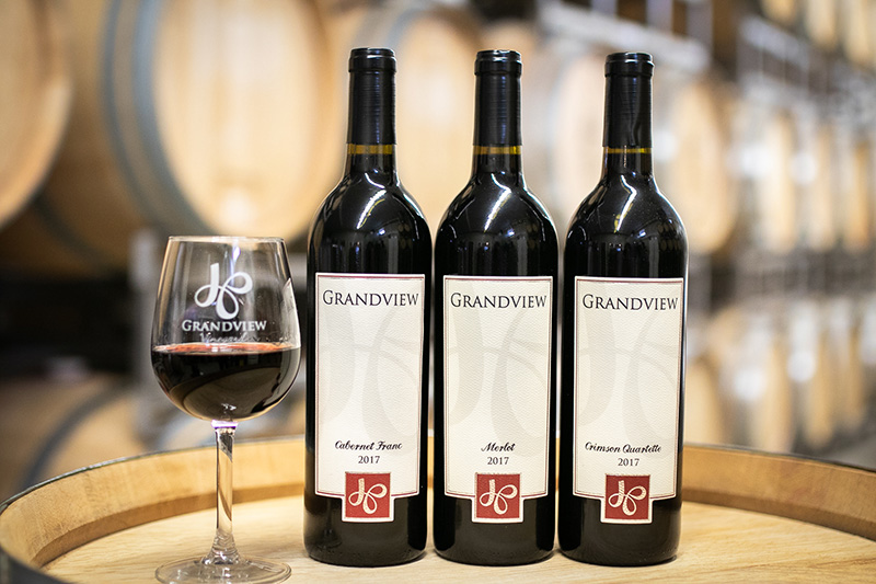 3 Grandview Wines and class on display